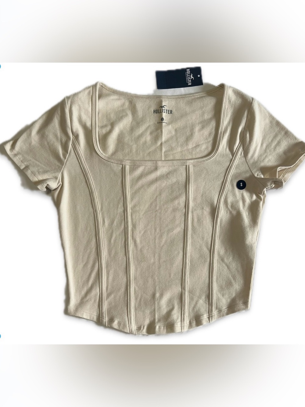 Hollister Cream Square Neck Crop Top with Seamed Panels